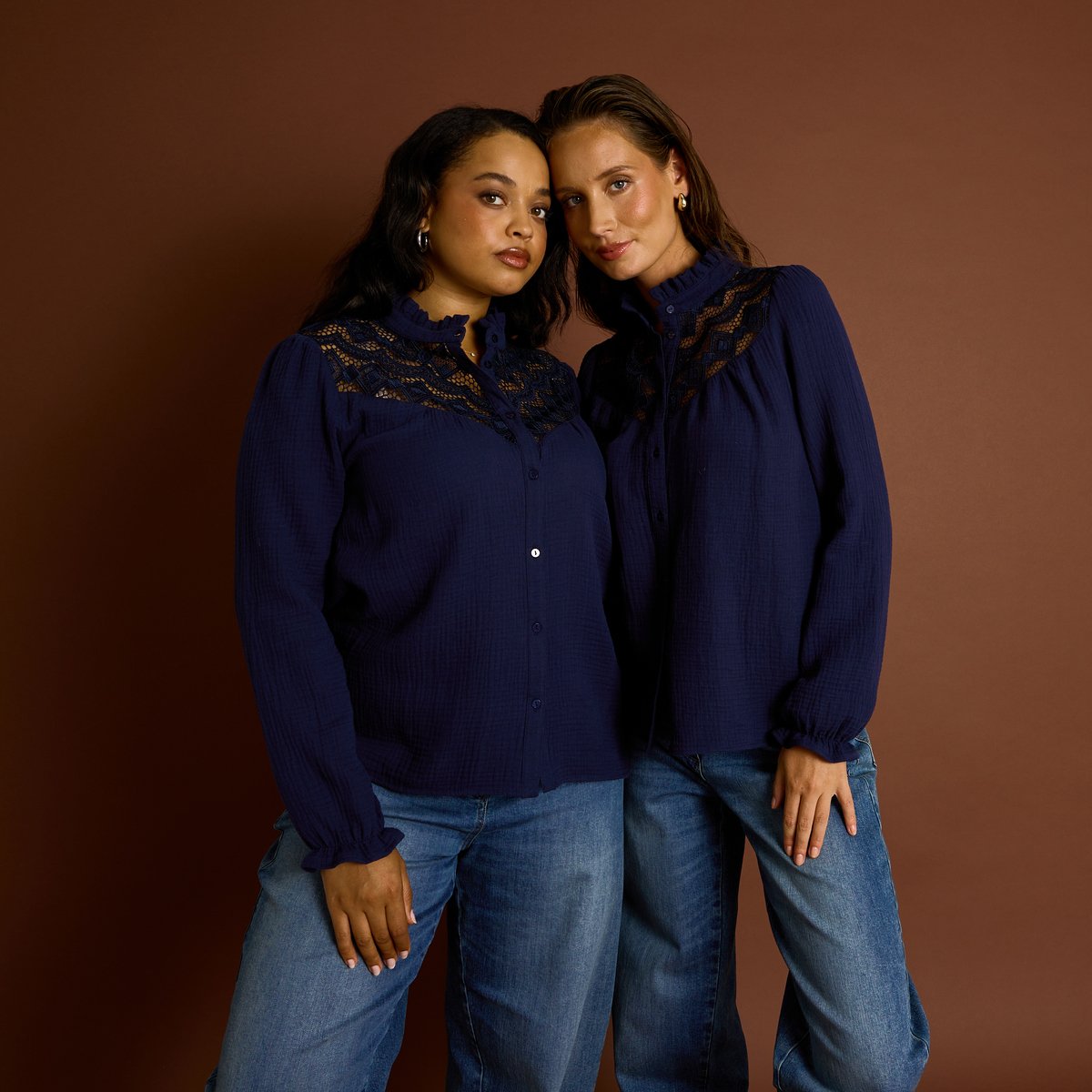 Chemise ajourée en gaze de coton bleu marine, GRAIN DE MALICE