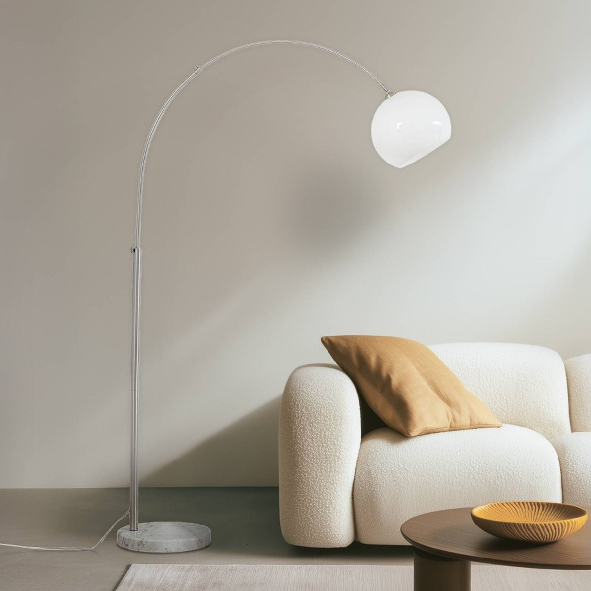 Lampadaire en métal moderne, Alverton blanc, nickel, LINDBY