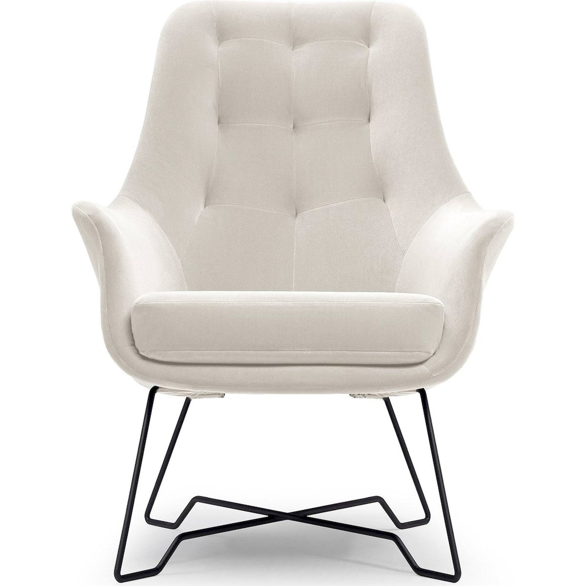 Fauteuil cabriolet capitonné en velours bleu pétrole castel, RECOLLECTION