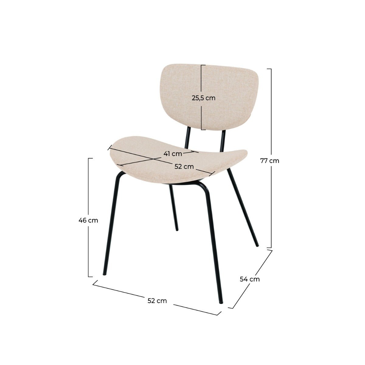 Lot de 2 chaises en tissu et pieds en métal - VERNER beige, MAISON PAVANE