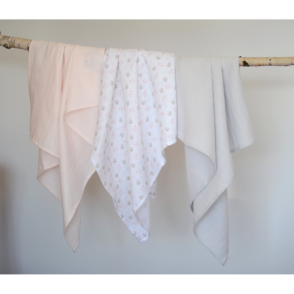 Lot de 3 langes en coton cygne rose gris, BEABA
