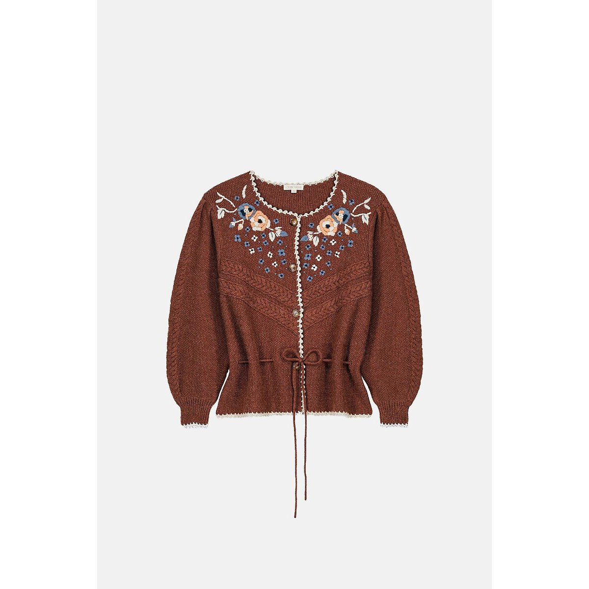 Sandya Embroidered Drawstring Cardigan chestnut, LOUISE MISHA