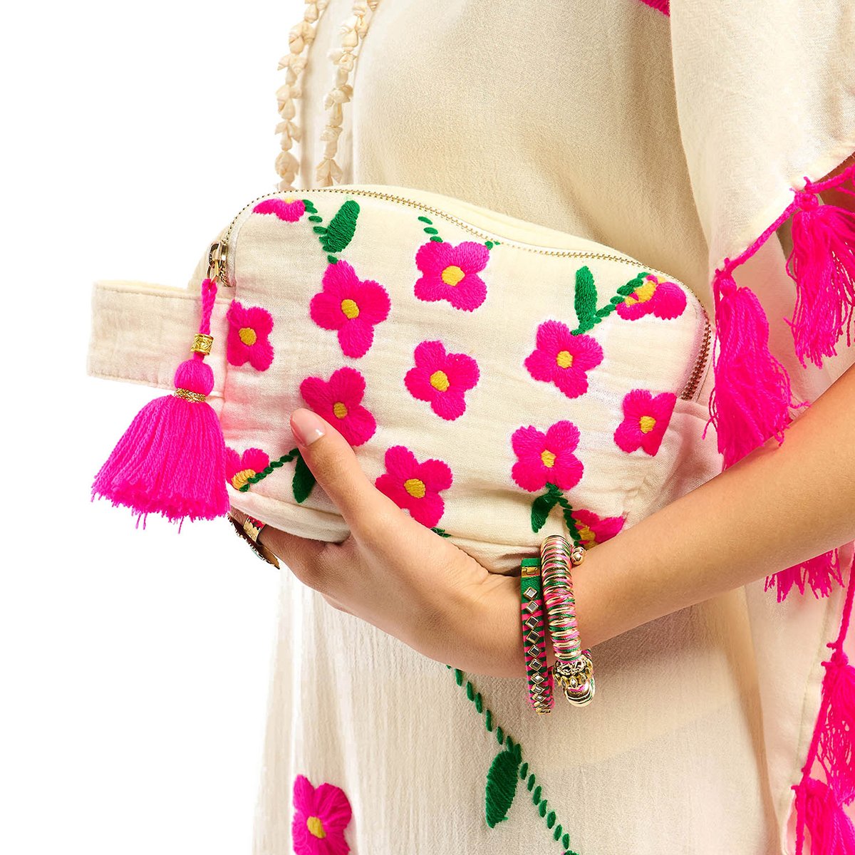 Pochette broderies fleurs KLERVIE blanc, WILD
