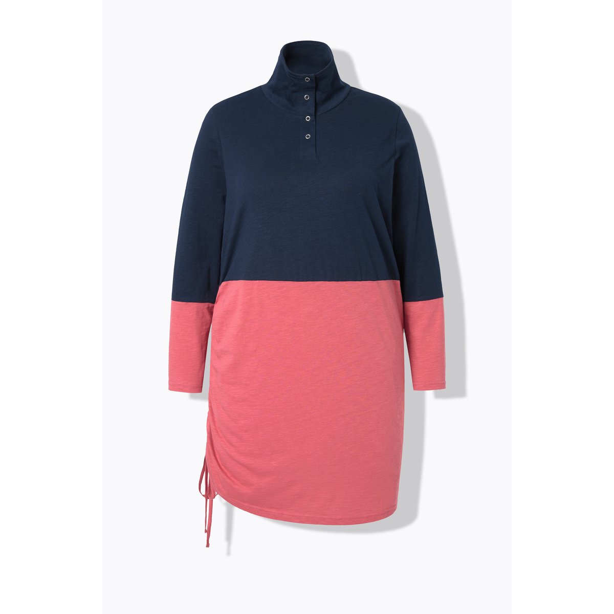 T-shirt long en coton bio. Col montant framboise, ULLA POPKEN