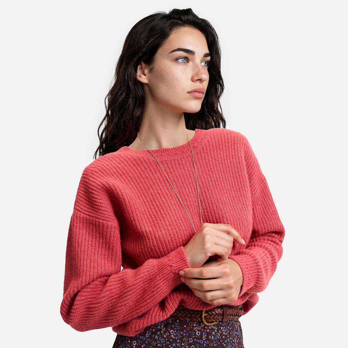Omkeerbare trui met ronde hals en V-hals roze, LA REDOUTE COLLECTIONS
