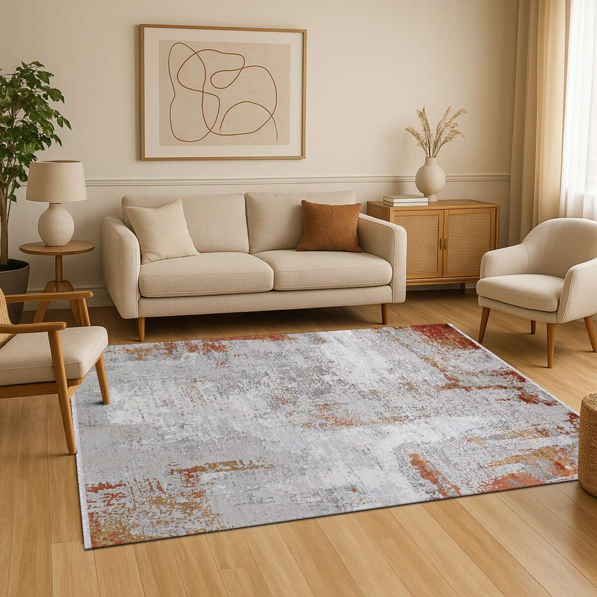 Tapis doux moderne en viscose  terra FOG gris, terra, beige, THE DECO FACTORY