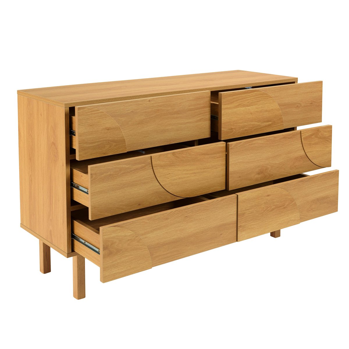 Commode couleur naturelle 6 tiroirs décor motif arrondi ELTON bois naturel, PIER IMPORT