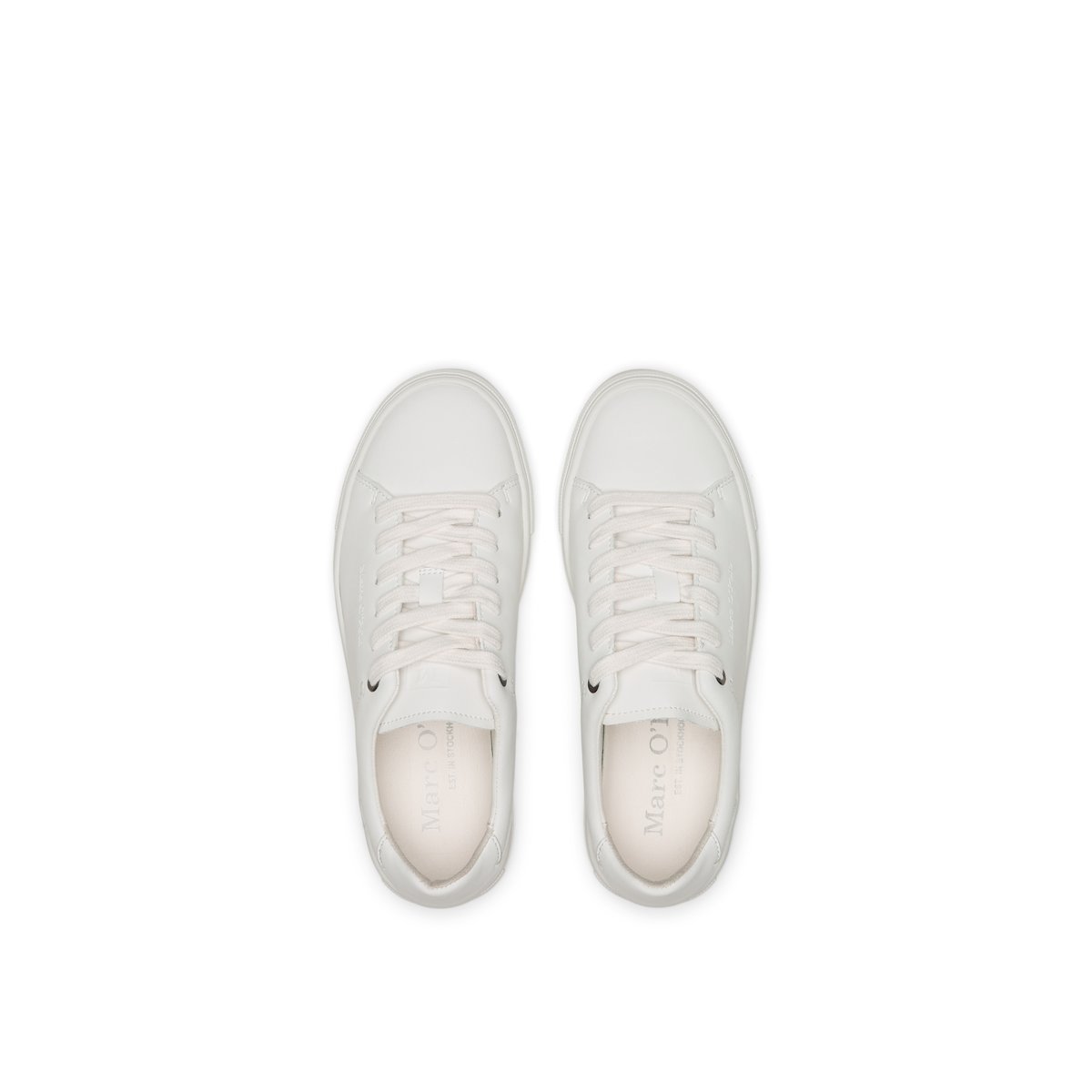Baskets à semelles cuvette modèle Alfa en cuir nappa lisse blanc, MARC O'POLO
