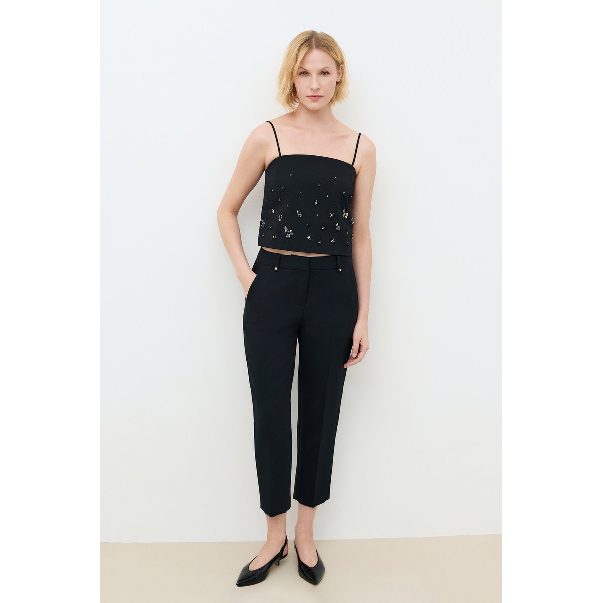 Pantalon droit moderne PSMOCK noir, CAROLL