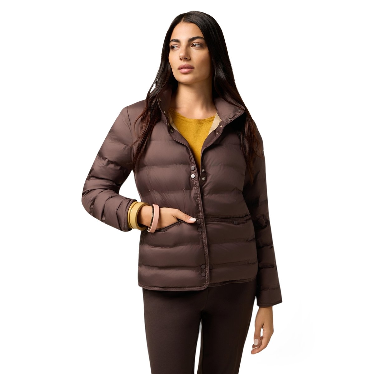 Veste matelassée à col montant marron, OLTRE