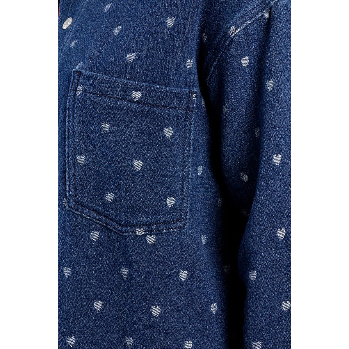 Surchemise en coton, surpiquée de cœurs denim blue, LILI SIDONIO
