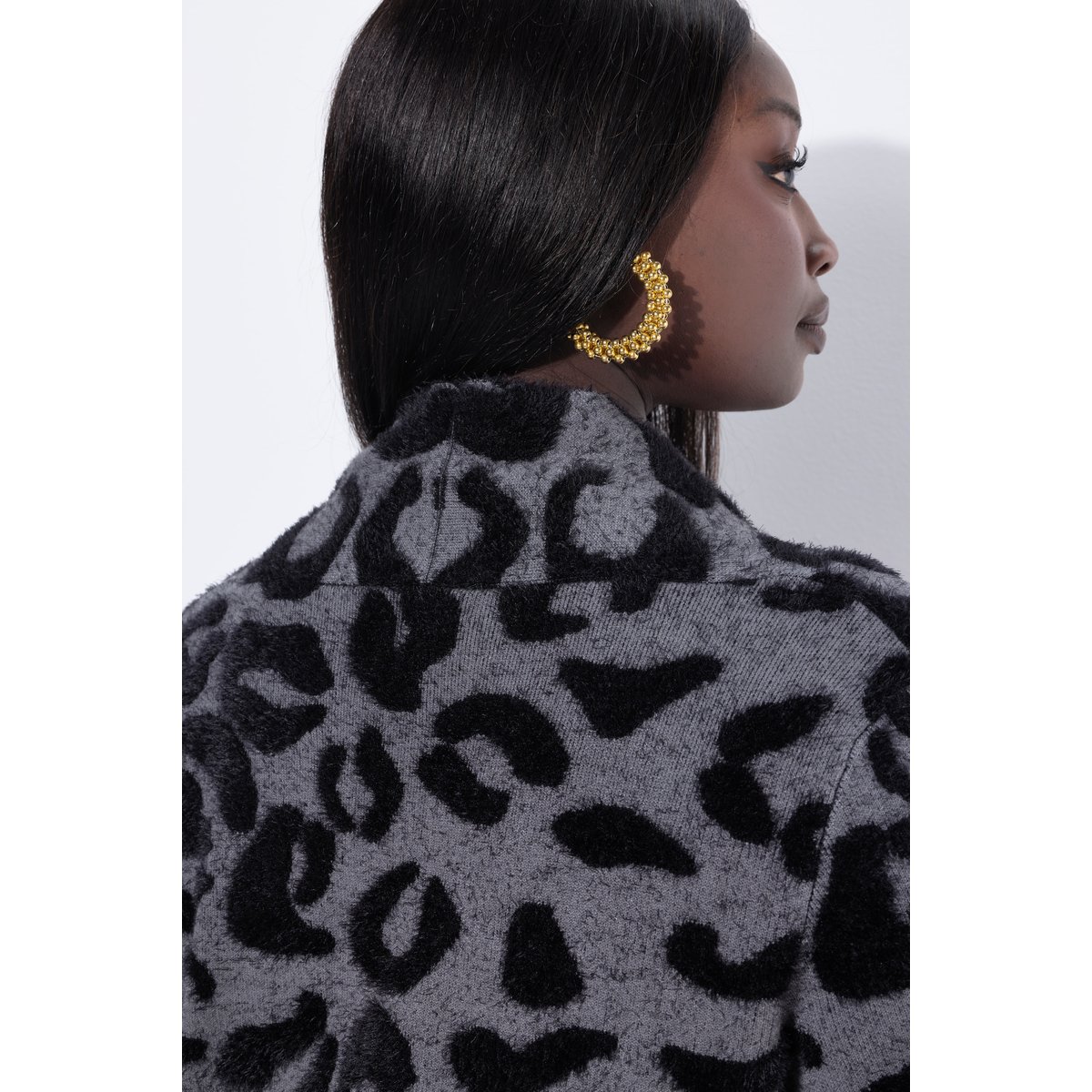 Cardigan long à col montant noir, ULLA POPKEN