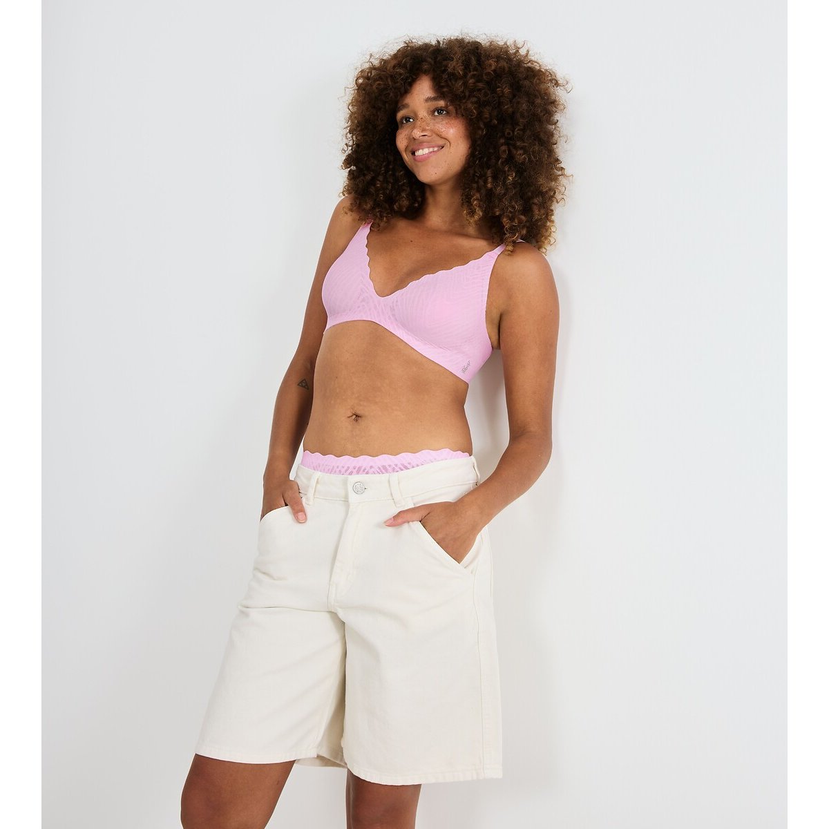 Reggiseno push-up senza ferretto ZERO FEEL BLISS rosa fucsia ricamo caramello, SLOGGI
