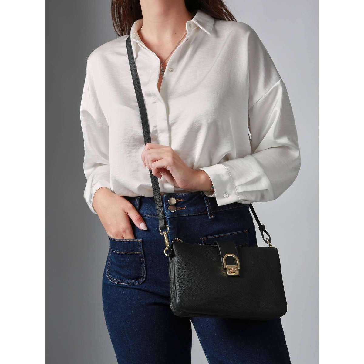 Sac bandoulière Equestre cuir noir, ETRIER