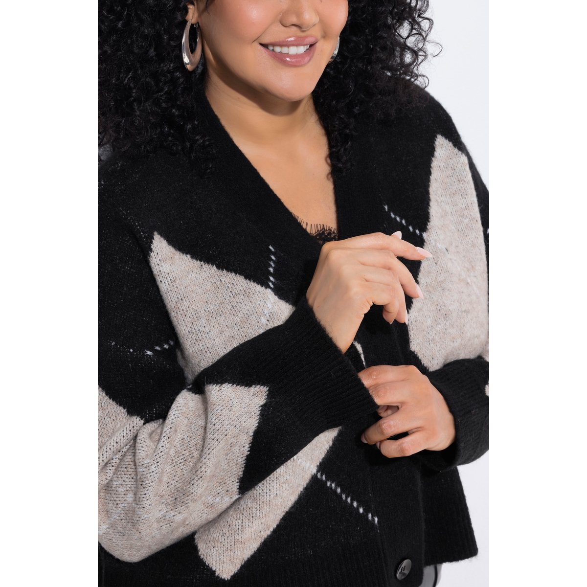 Cardigan motif losanges « argyle » noir, ULLA POPKEN