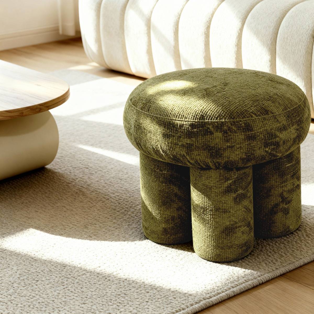 Petit tabouret en tissu TOBY vert, MADE IN MEUBLES 