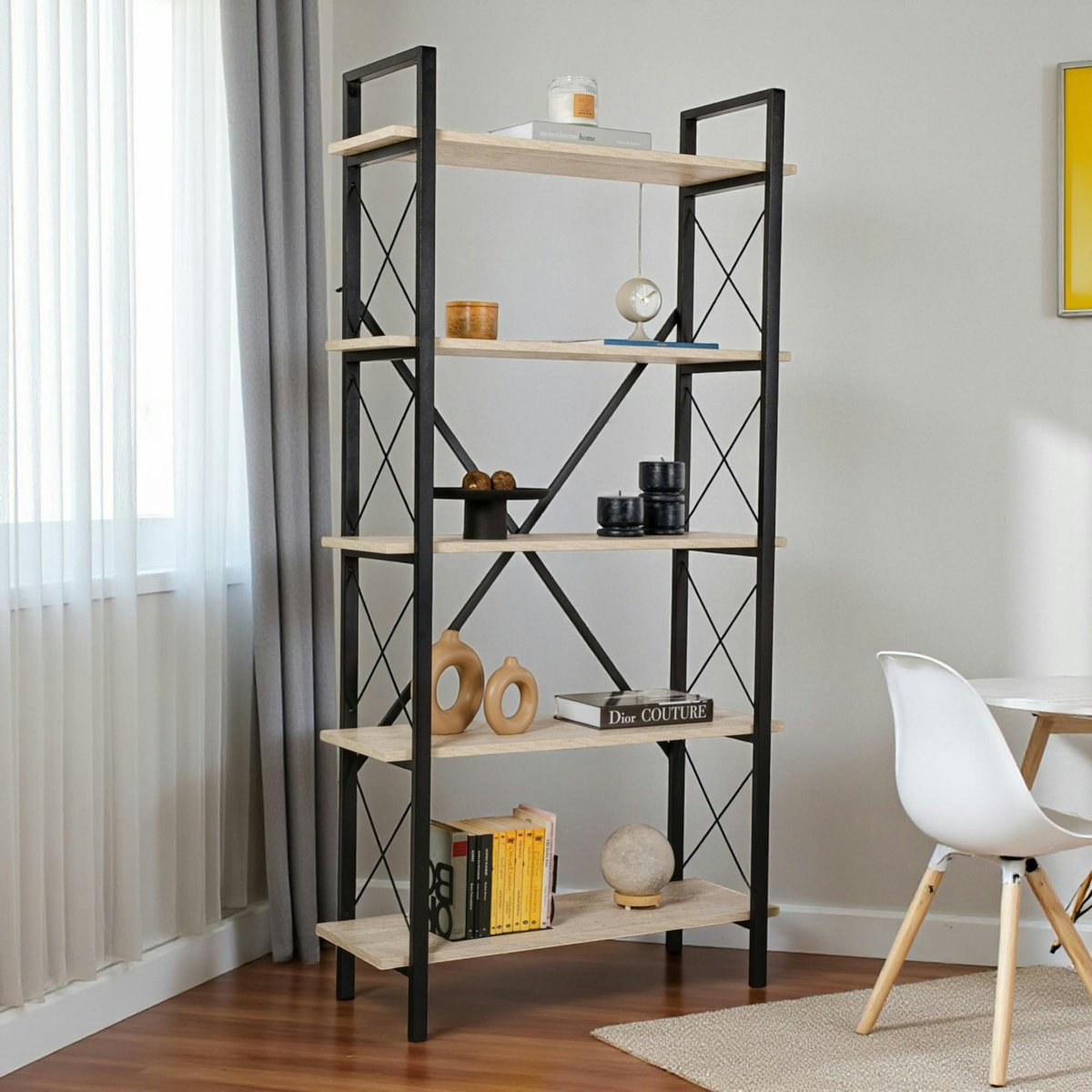 Etagère 5 niveaux avec croisillons métal JENA travertin, PIER IMPORT