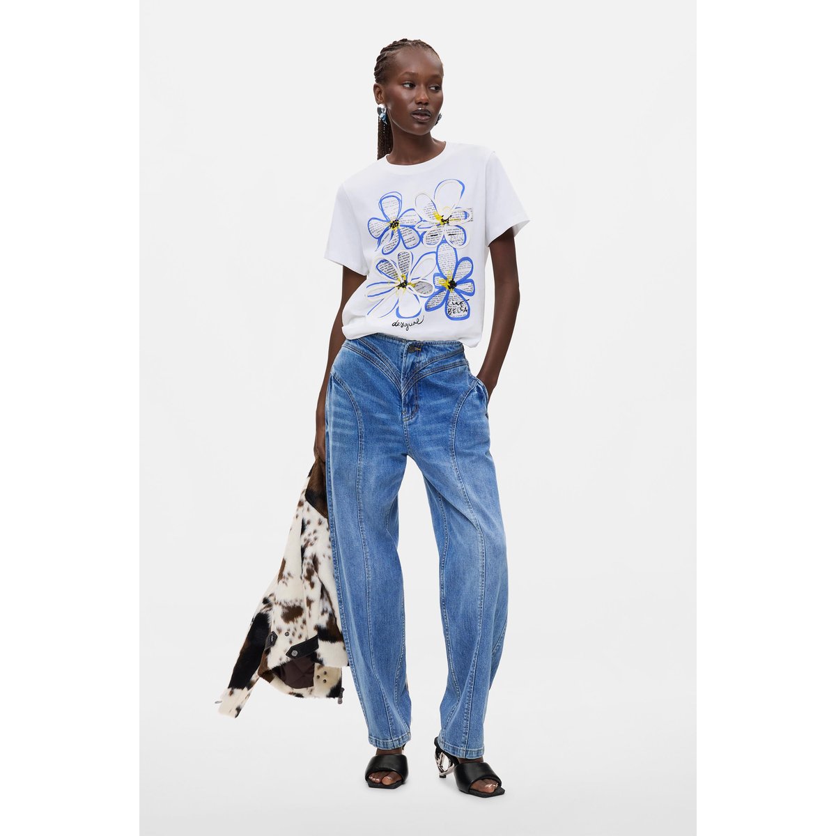 T-shirt imprimé 100 % coton blanc, DESIGUAL