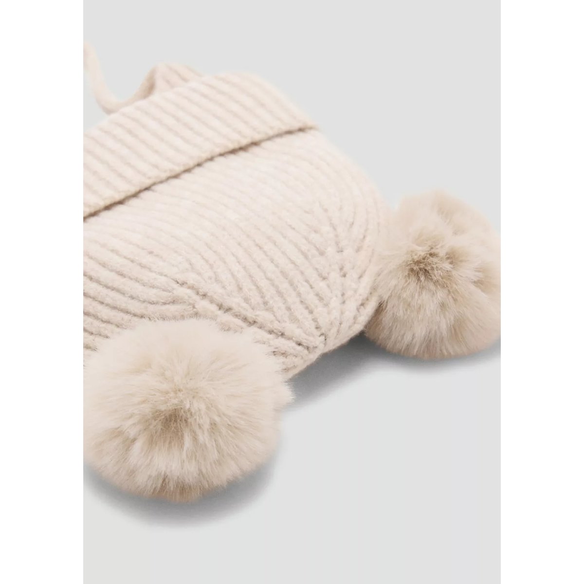 Bonnet en maille à double pompon sable, MANGO BABY