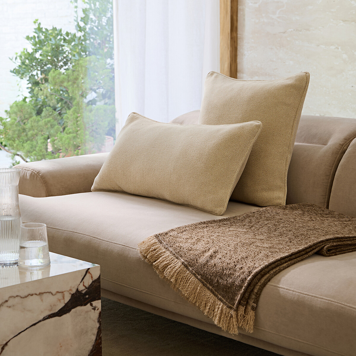 Housse de coussin, velours chenille, Albon ivoire, AM.PM