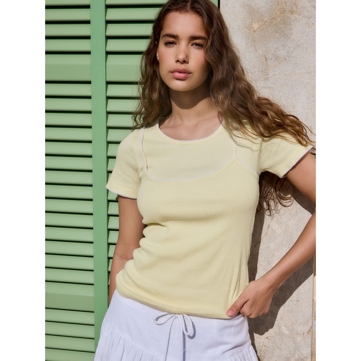 T-shirt à superpositions en pointelle jaune citron, NEXT