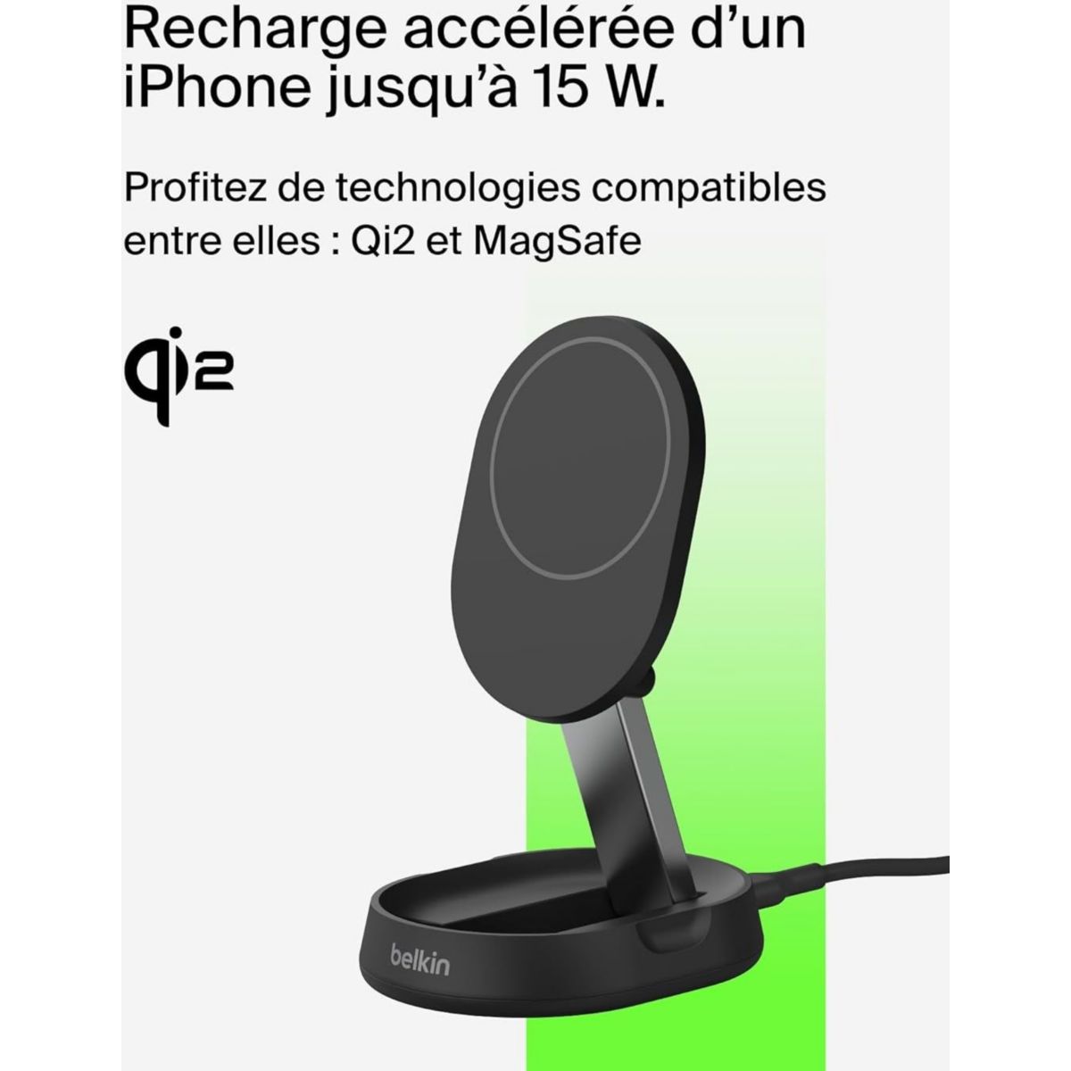 Chargeur induction support recharge 15W 2 en 1 pliable couleur unique, BELKIN