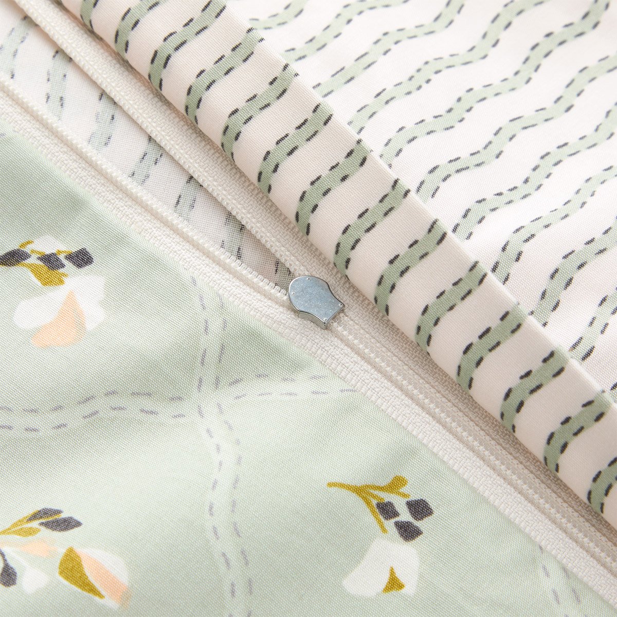 Housse de couette en percale de coton vert, BERGAMOTE a motif, DESFORGES