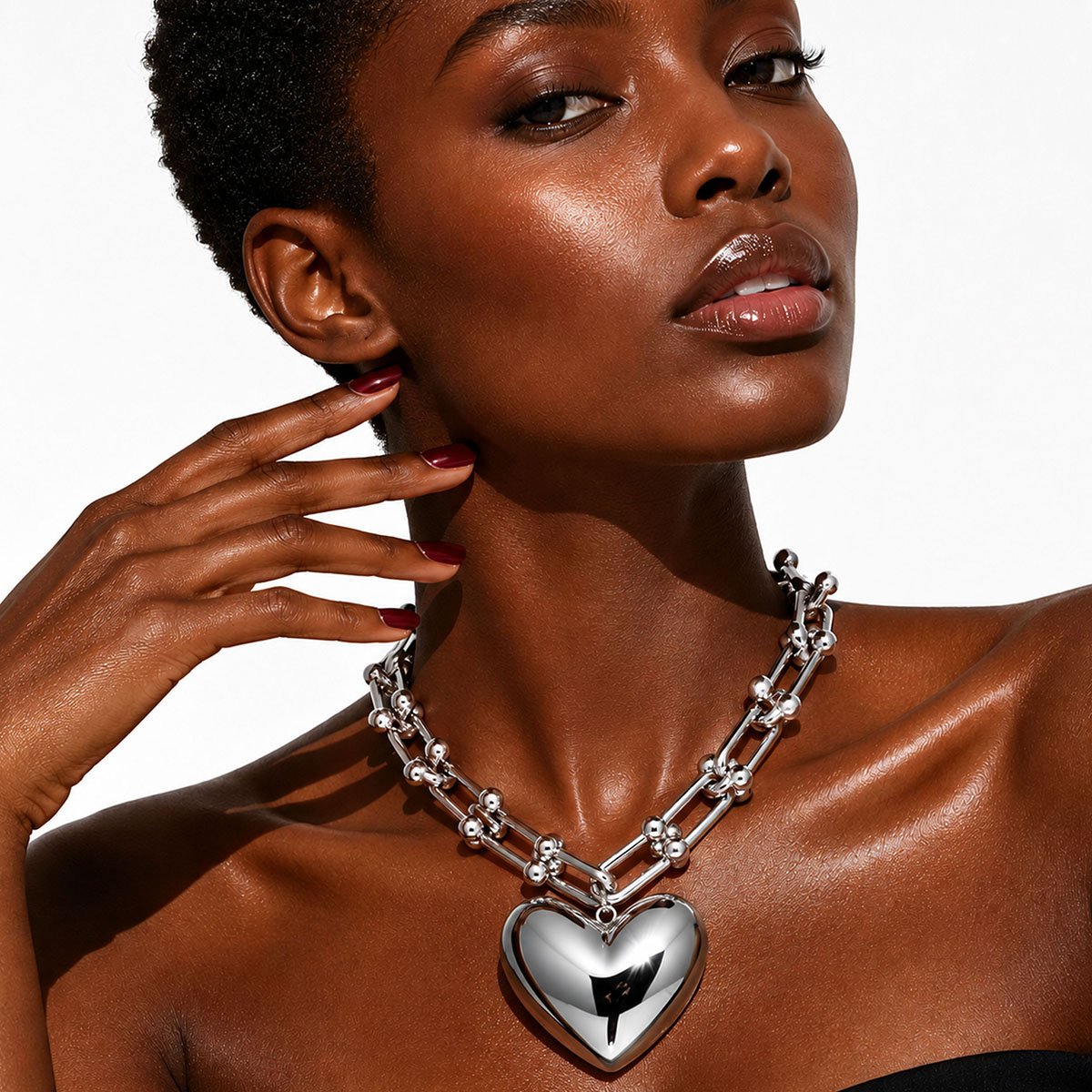 Collier chaîne grosse maille pendentif cœur HIZA argenté, HIPANEMA