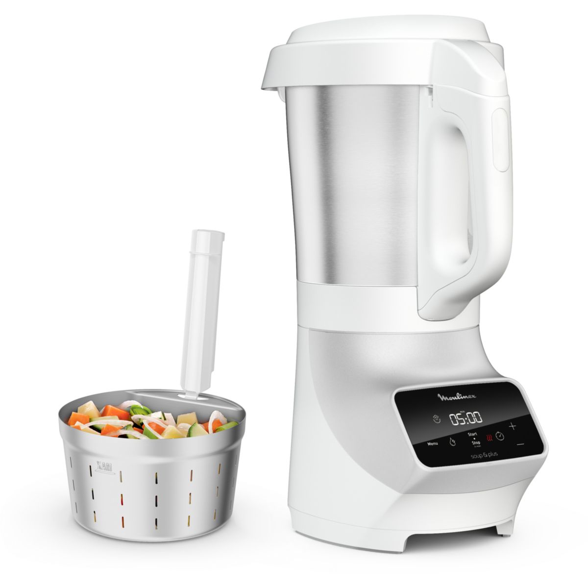 Blender chauffant SOUP et PLUS LM926B00 BLANC 2L + bol vapeur blanc, MOULINEX