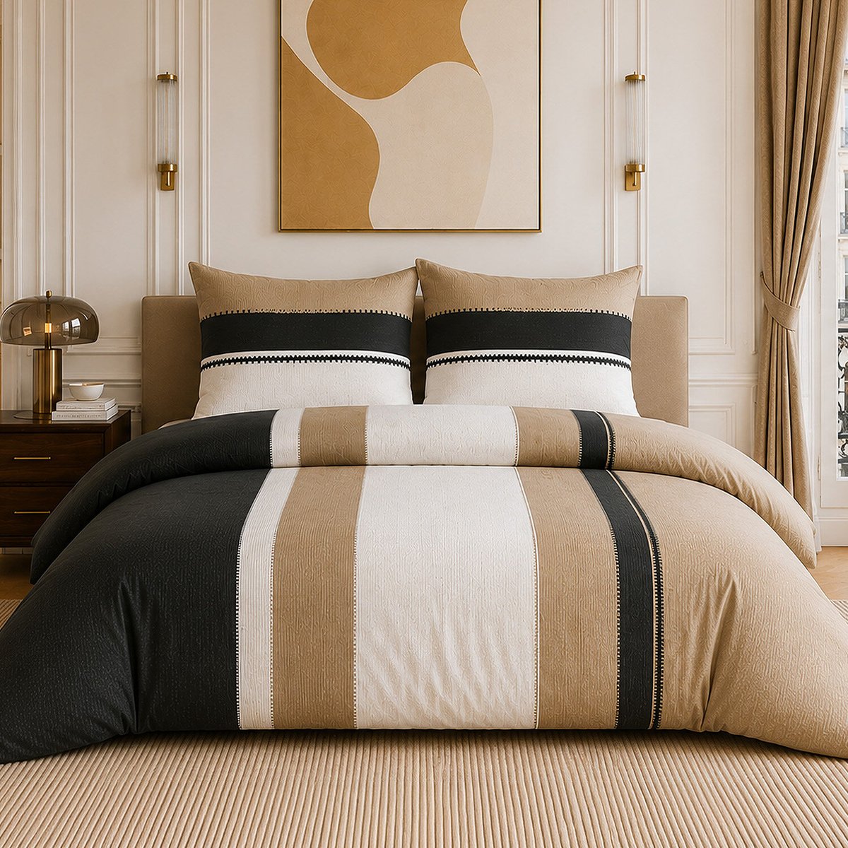 Parure de lit en percale de coton rayures verticales, SAHEL multicolore, ATELIER DU COTON