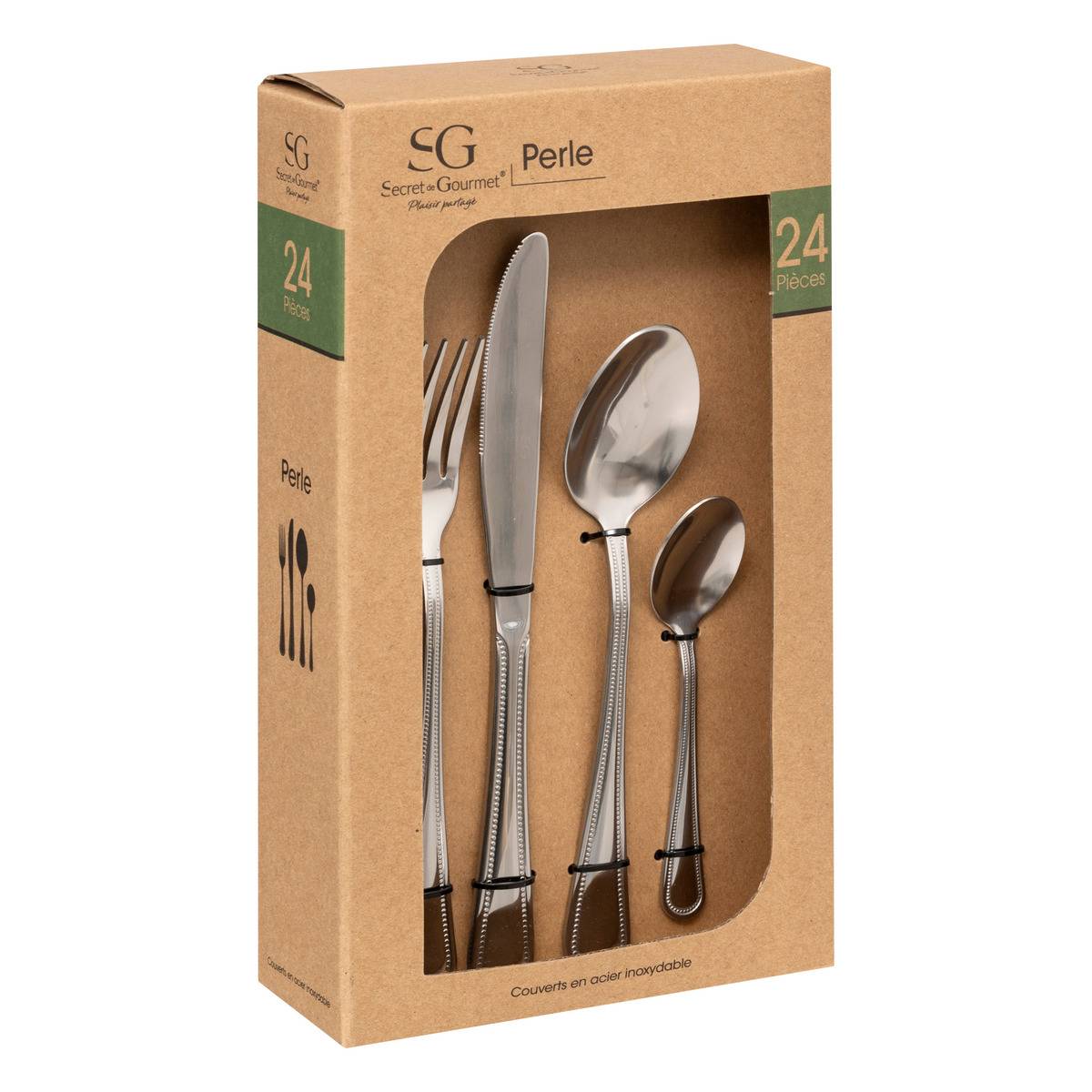 Ménagère 24 pièces en acier inoxydable PERLE argent, SECRET DE GOURMET
