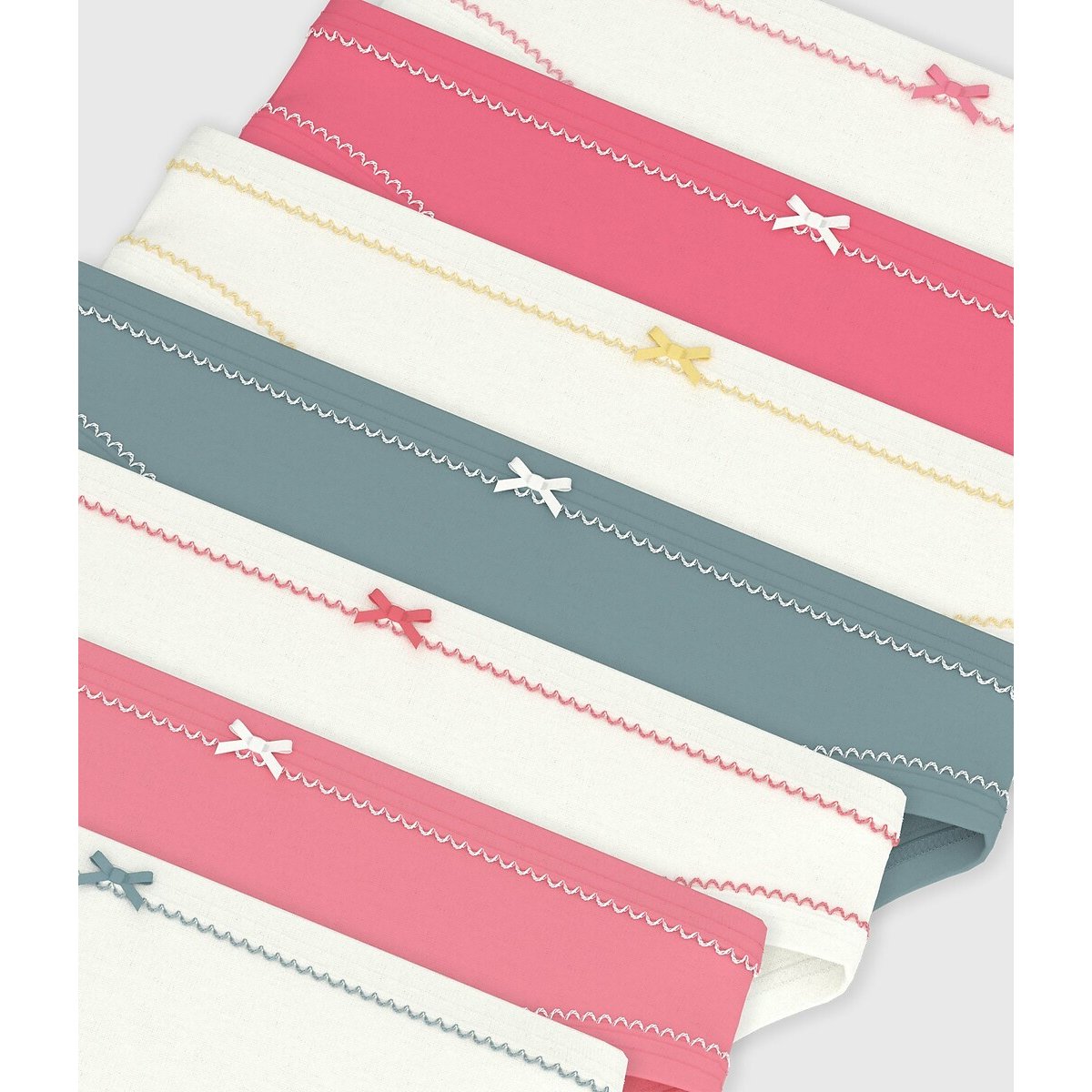 Lot de 7 culottes unies en coton blanc + rose + vert, PETIT BATEAU