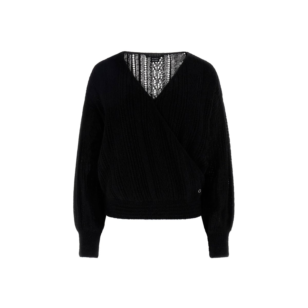 Pull Maille Ajourée Alpaga Mélangé noir, GUESS