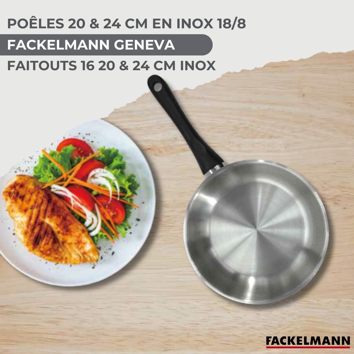 Batterie 2 poêles 20/24cm + 3 faitouts 16/20/24cm GENEVA inox|noir, FACKELMANN
