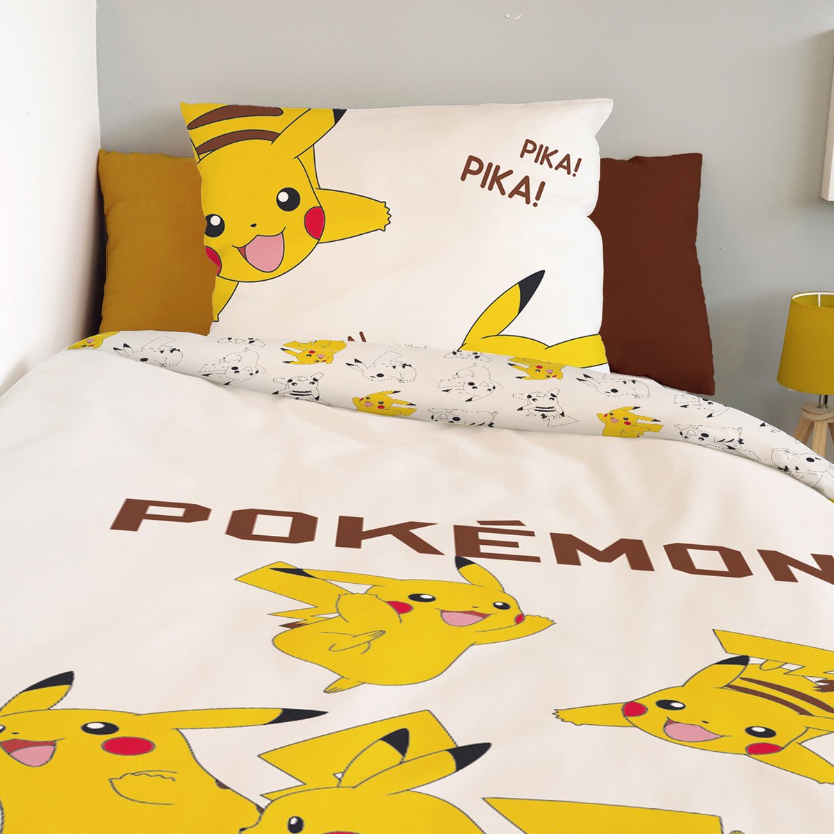 Parure de lit coton Pokémon, PIKACHU DELUGE ecru, POKEMON