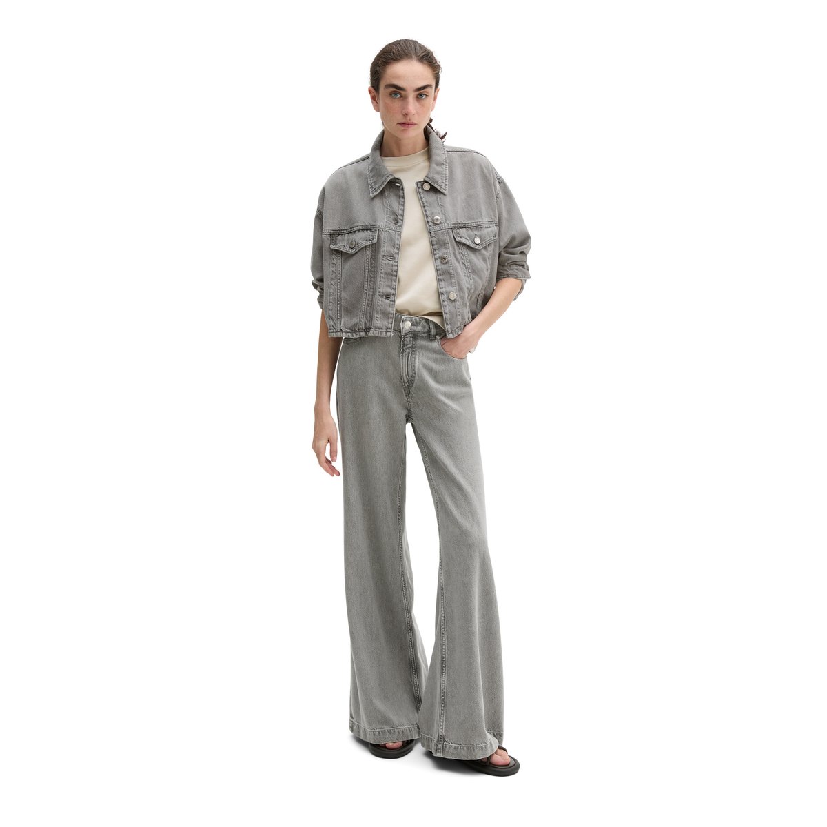 Veste en jean relaxed en mélange de lyocell et de coton bio gris clair, MARC O'POLO