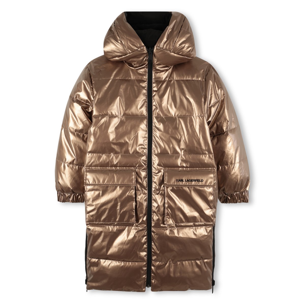 Longue chemise en duvet réversible dore noir, KARL LAGERFELD KIDS
