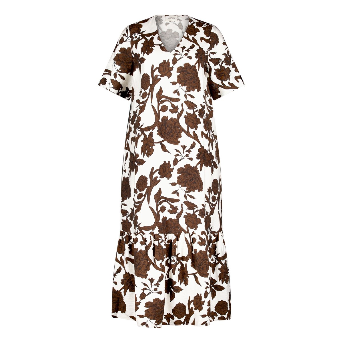 Robe longueur midi à volant blanc/marron, CARTOON
