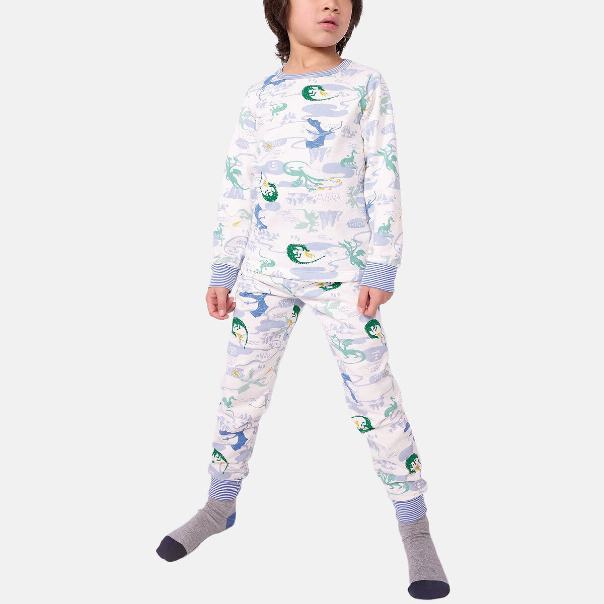 Pyjama en molleton, imprimé dragons imprimé, PETIT BATEAU