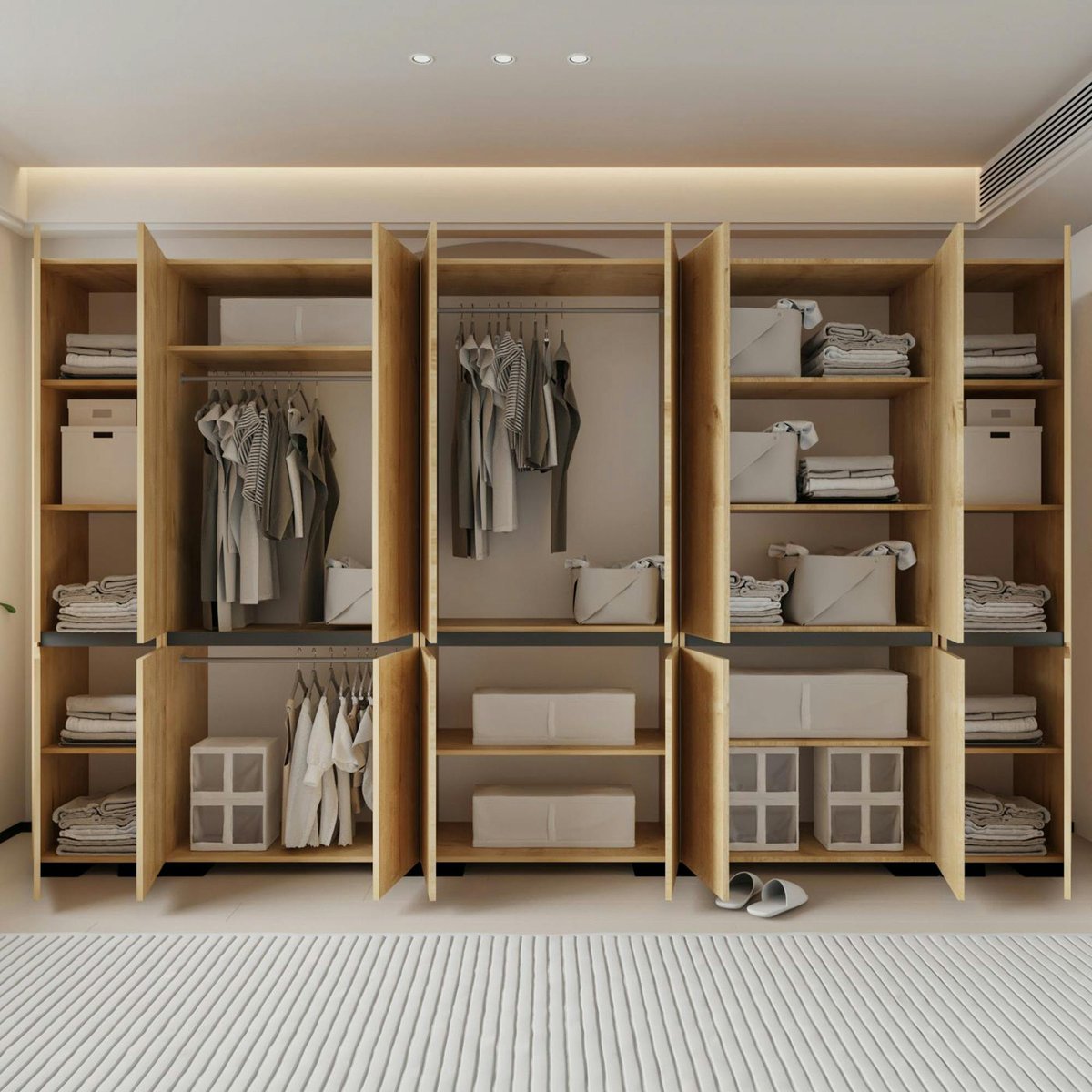 Dressing 16 portes décor chêne et anthracite 360 cm BYRON chêne, PIER IMPORT