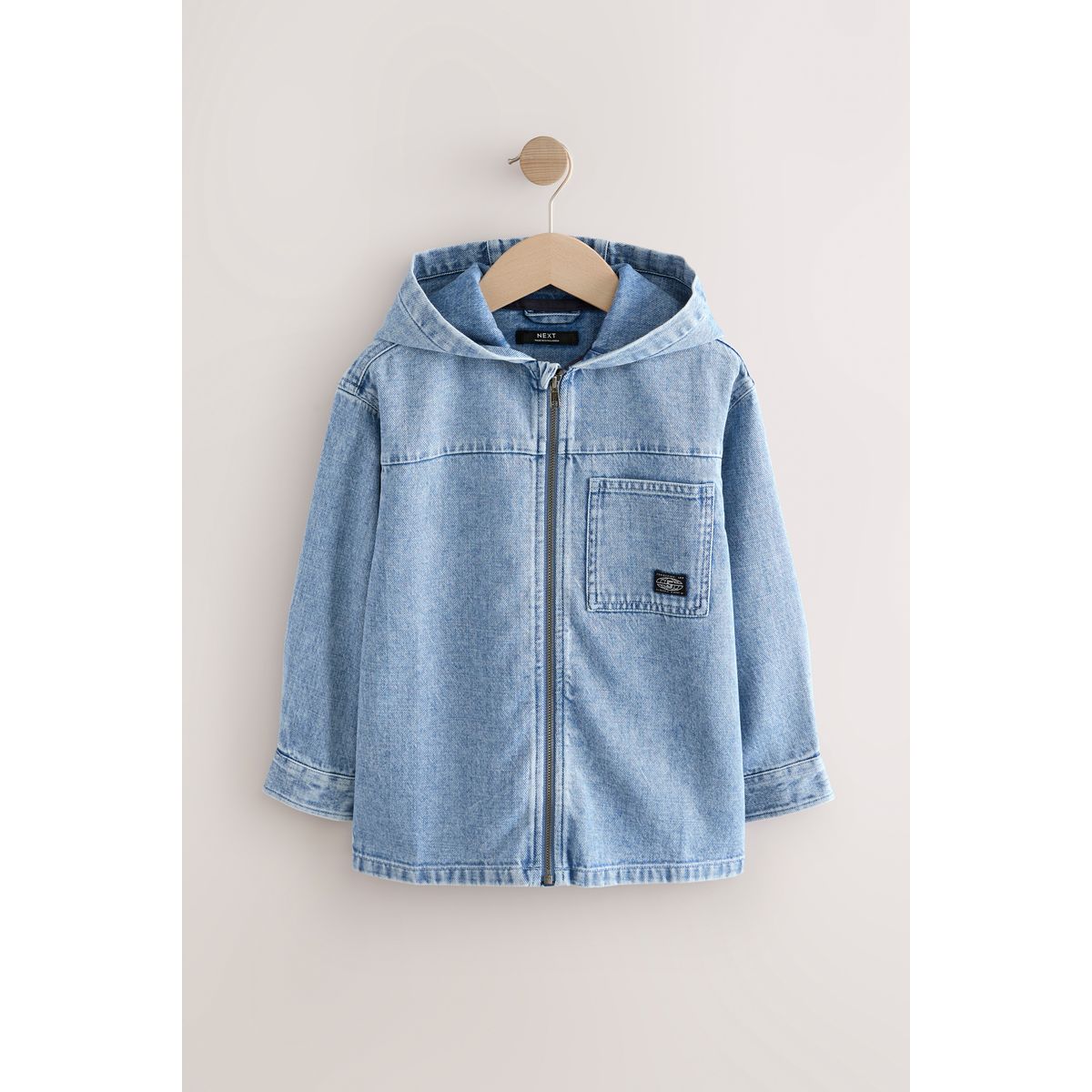 Surchemise à capuche zippé en denim denim délavé clair, NEXT