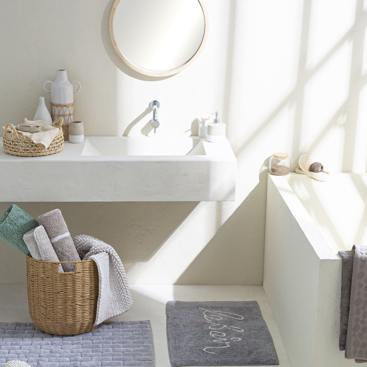 Tapis de bain déco brique en coton BRICK gris, GUY LEVASSEUR