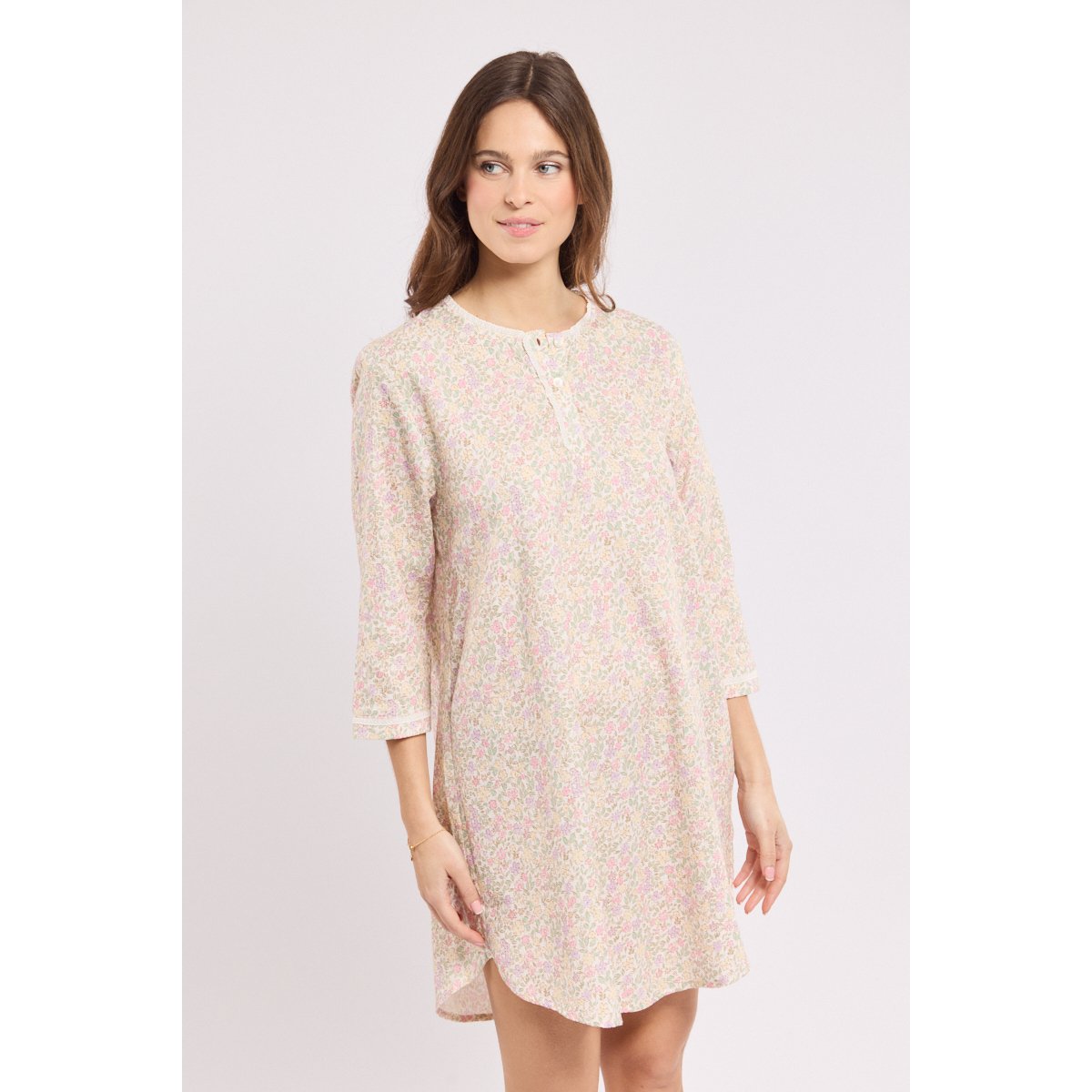Chemise de nuit petites fleurs - coton milk/imprimé prairie de fl, ARMOR-LUX
