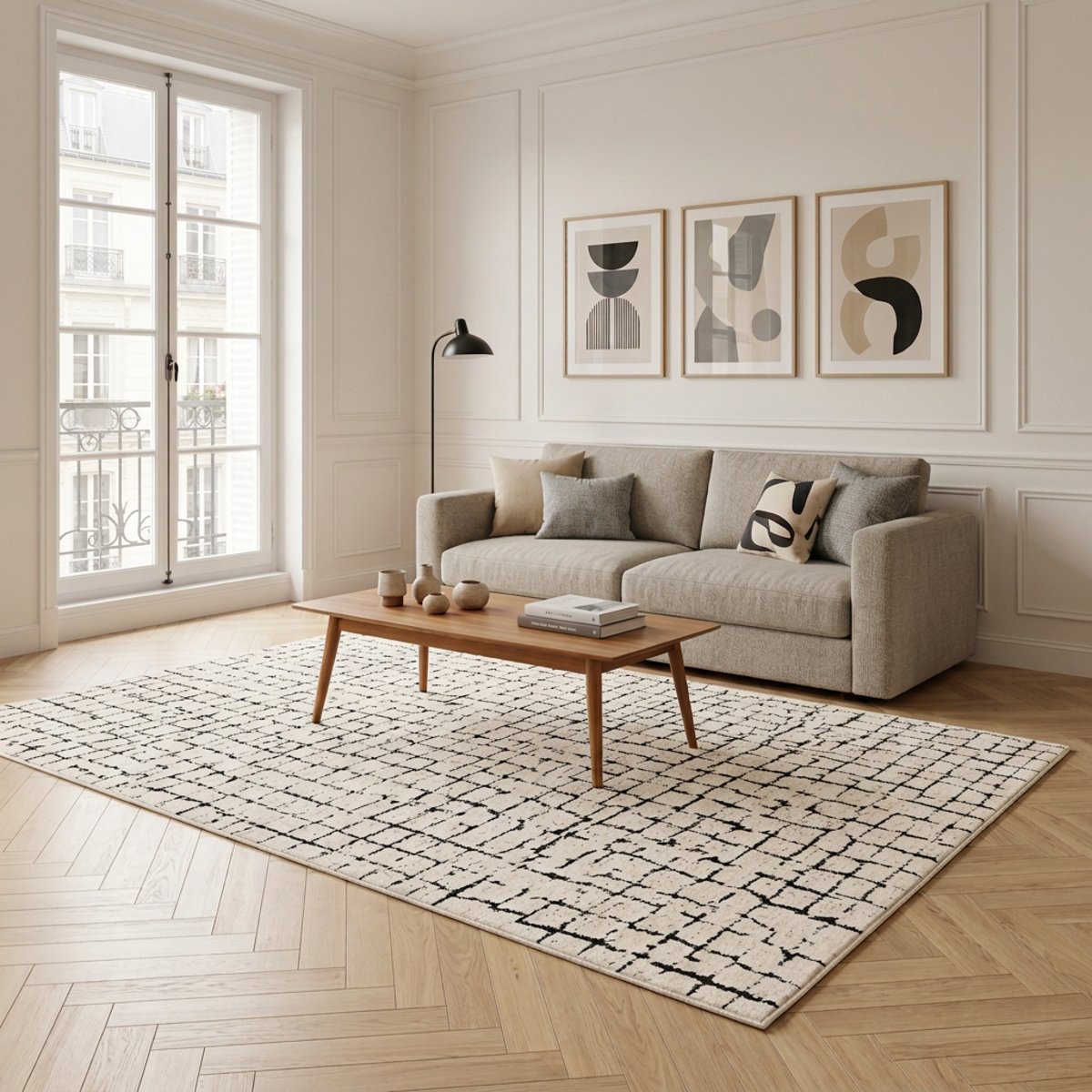 Tapis effet haut-et-bas ultra doux OBSIDIAN noir intense, AFK LIVING