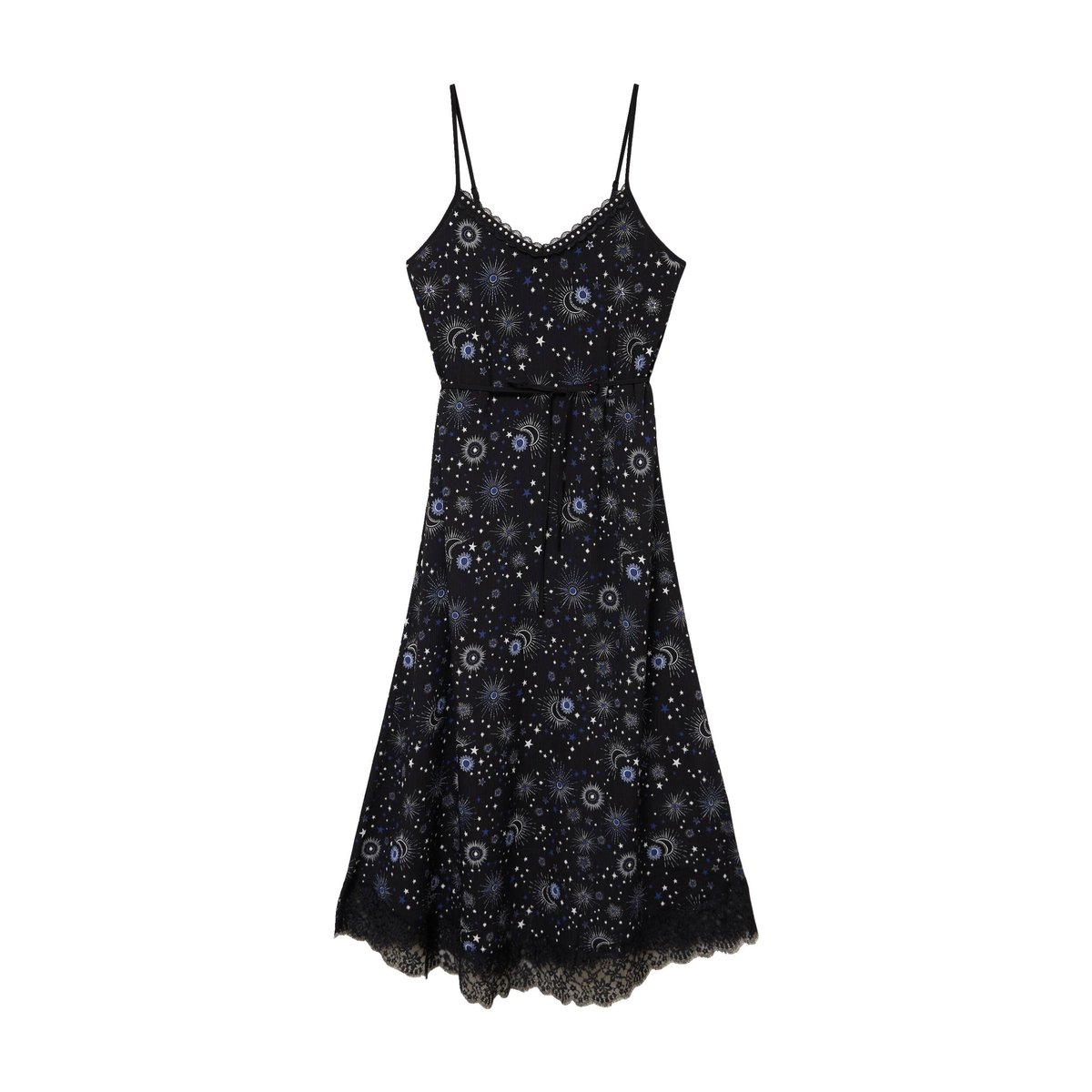 Robe longue évasée col v dentelle noir, CACHE CACHE