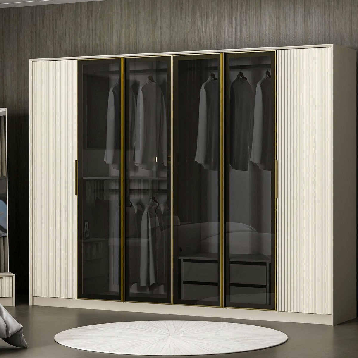 Armoire dressing blanc 4 portes verre H 210 cm BYRON blanc, PIER IMPORT