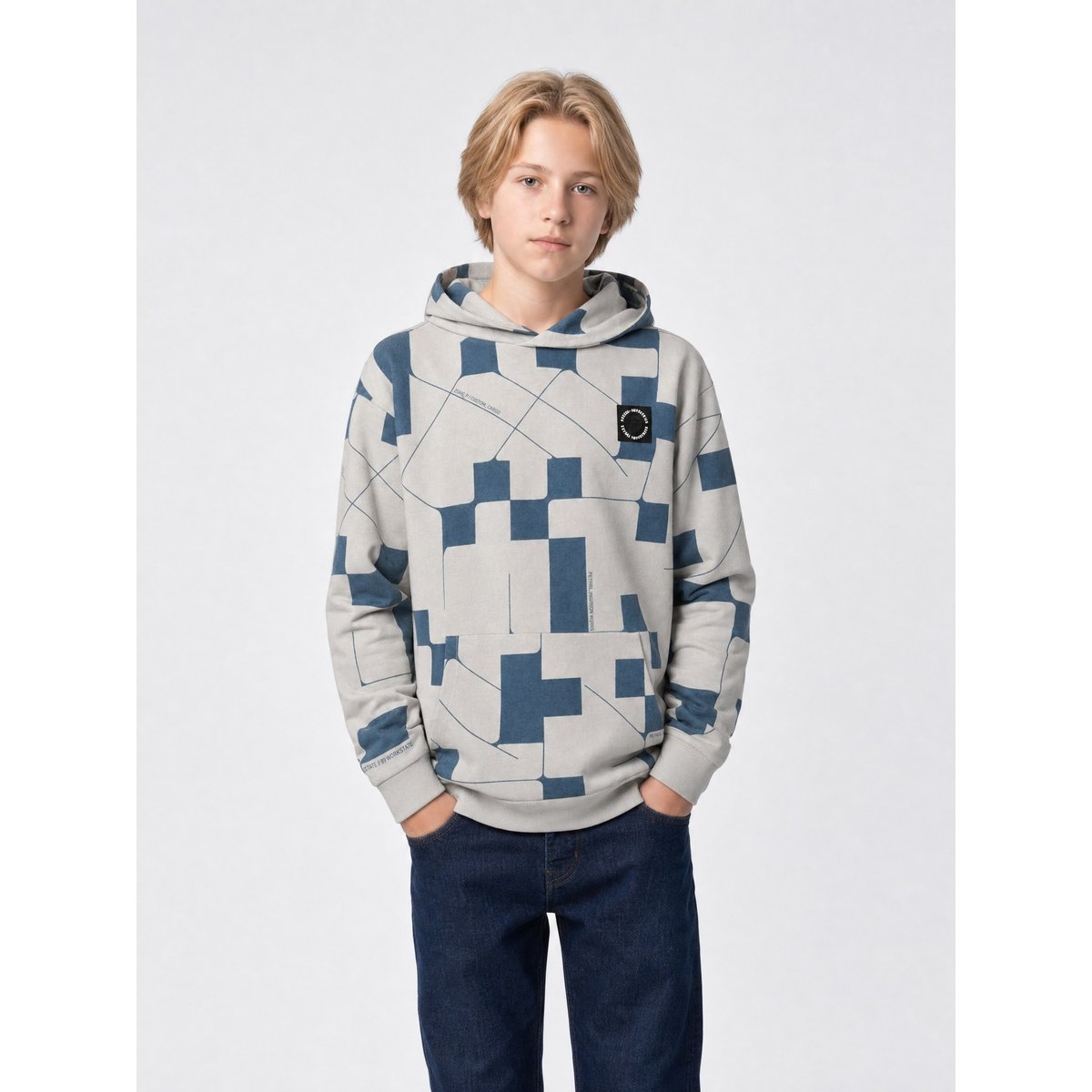Sweat à capuche à motif géométrique gris noir ice grey, PETROL INDUSTRIES