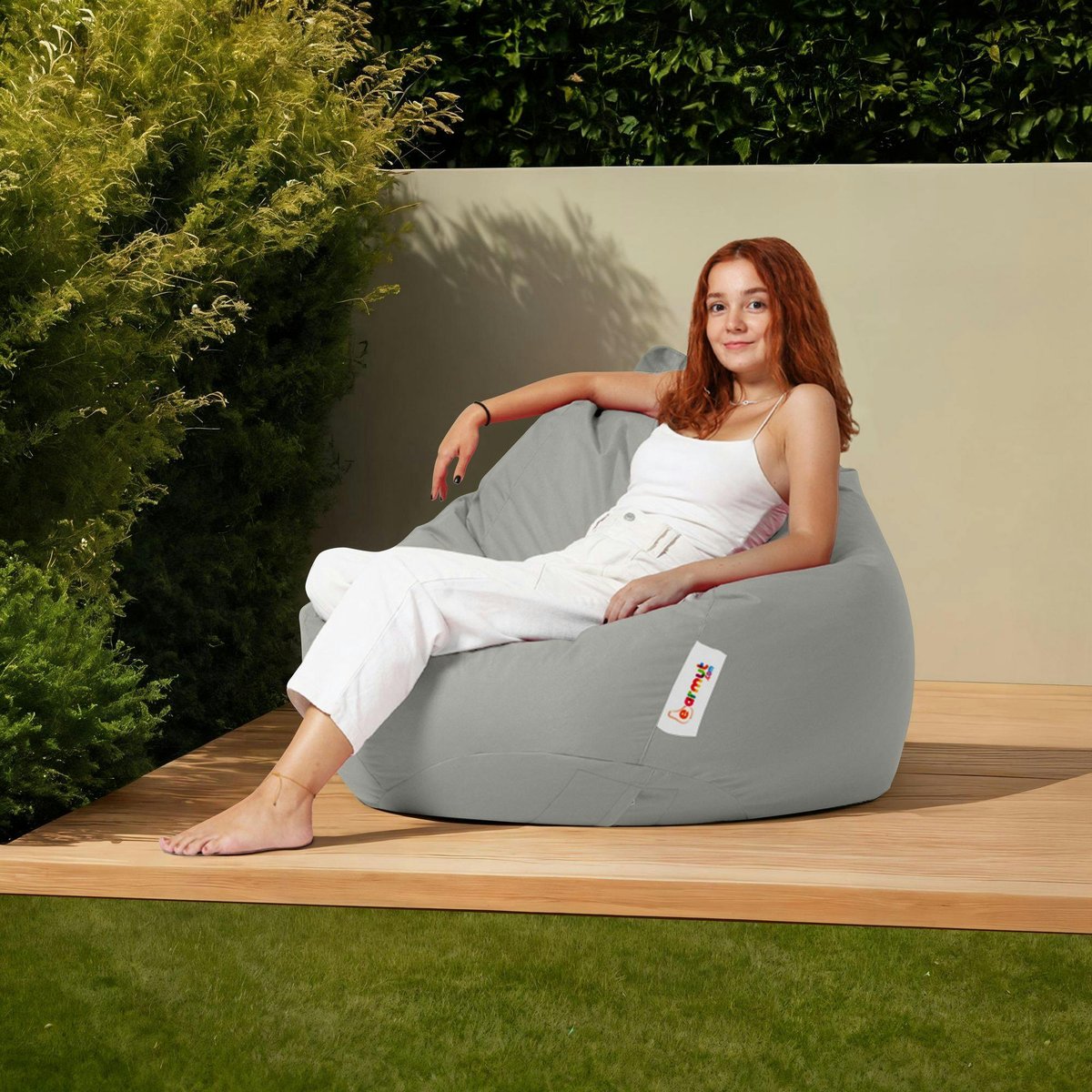 Pouf poire XXL imperméable pour jardin ARTA gris, PIER IMPORT