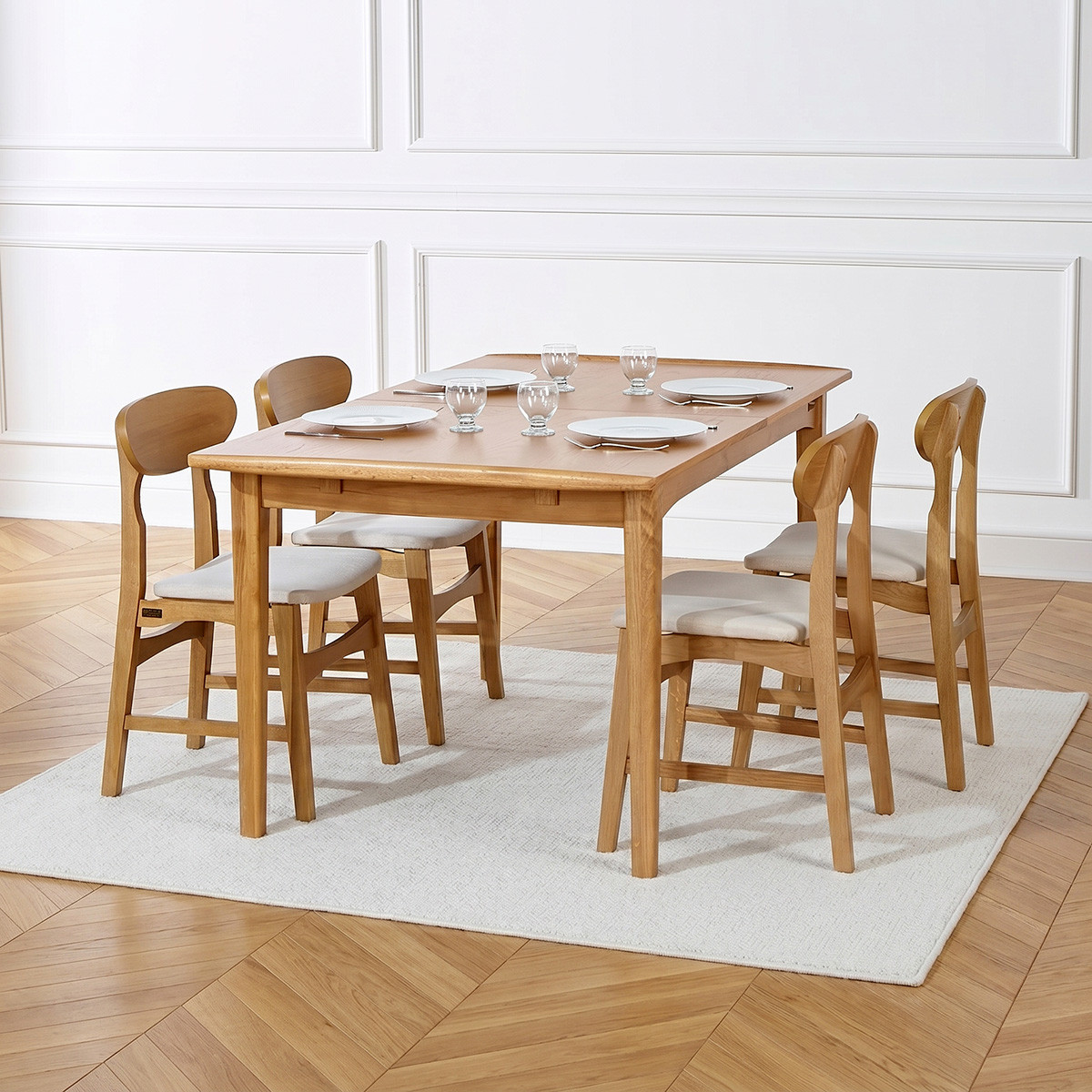 Table rectangulaire en chêne 1 rallonge 6/8 couverts DALHIA beige, ROBIN DES BOIS