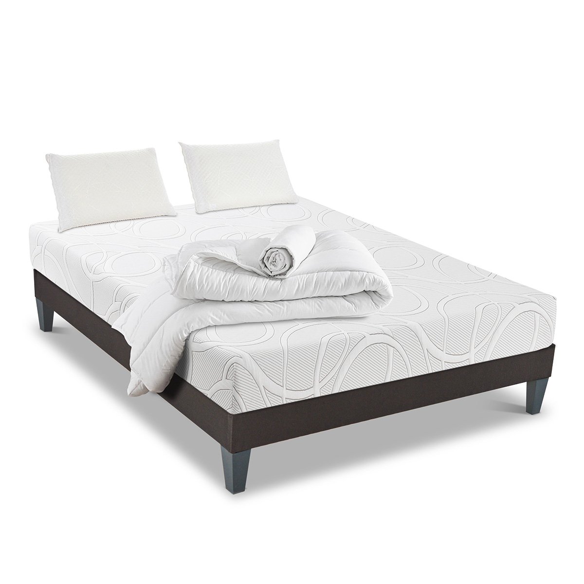 Prêt-à-dormir POSÉIDON avec Sommier, Couette, Oreillers et Protège-matelas blanc, OLYMPE LITERIE